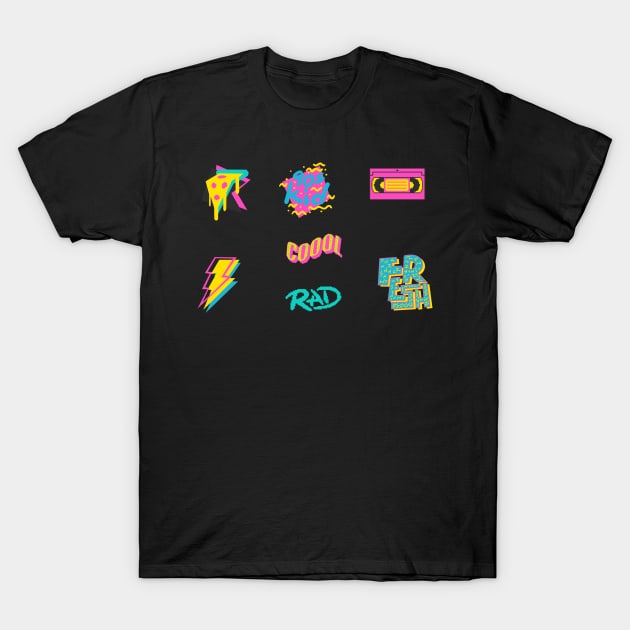 Retro 90s Neon Sticker Sheet (7pcs) T-Shirt by broadwaygurl18
